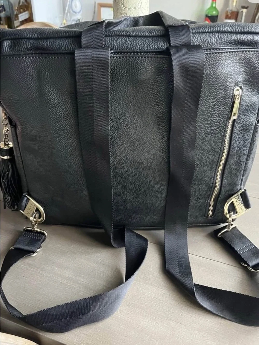Fawn Design The Original Full Size Black Vegan Leather Backpack Diaper Bag